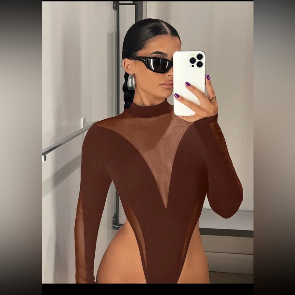 Mesh Neck High Cut Bodysuit